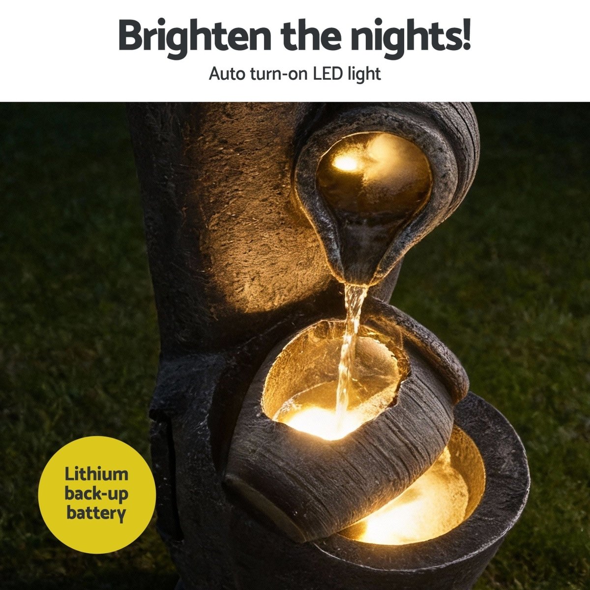 Gardeon Solar Fountain Water Feature Cascading Fountain 3 - Tier Pot LED Lights 80CM Grey | Home & Garden > Fountains > Fountains & Ponds