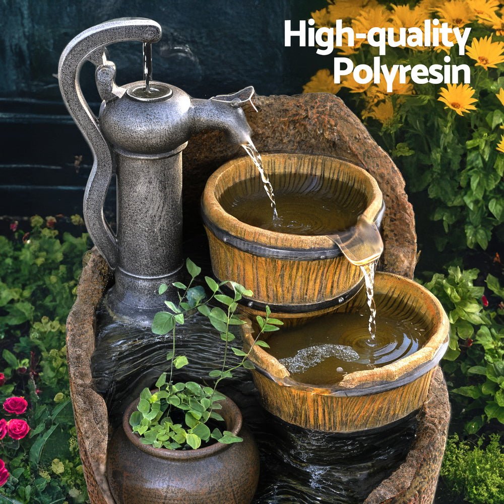 Gardeon Solar Fountain Water Feature Outdoor Cascading Hand Pump Design 80CM | Outdoorium
