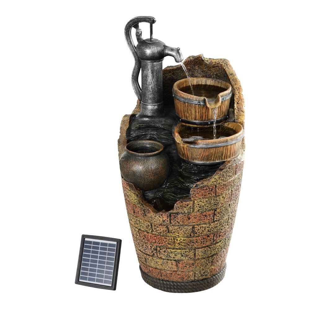 Gardeon Solar Fountain Water Feature Outdoor Cascading Hand Pump Design 80CM | Outdoorium