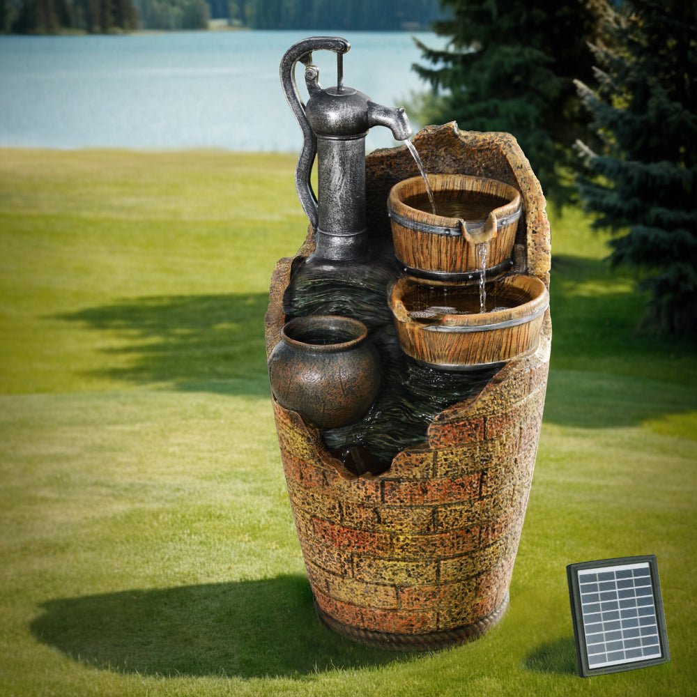 Gardeon Solar Fountain Water Feature Outdoor Cascading Hand Pump Design 80CM - Outdoorium