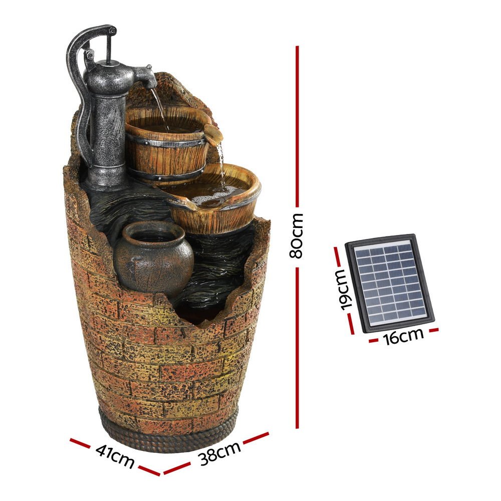 Gardeon Solar Fountain Water Feature Outdoor Cascading Hand Pump Design 80CM | Outdoorium