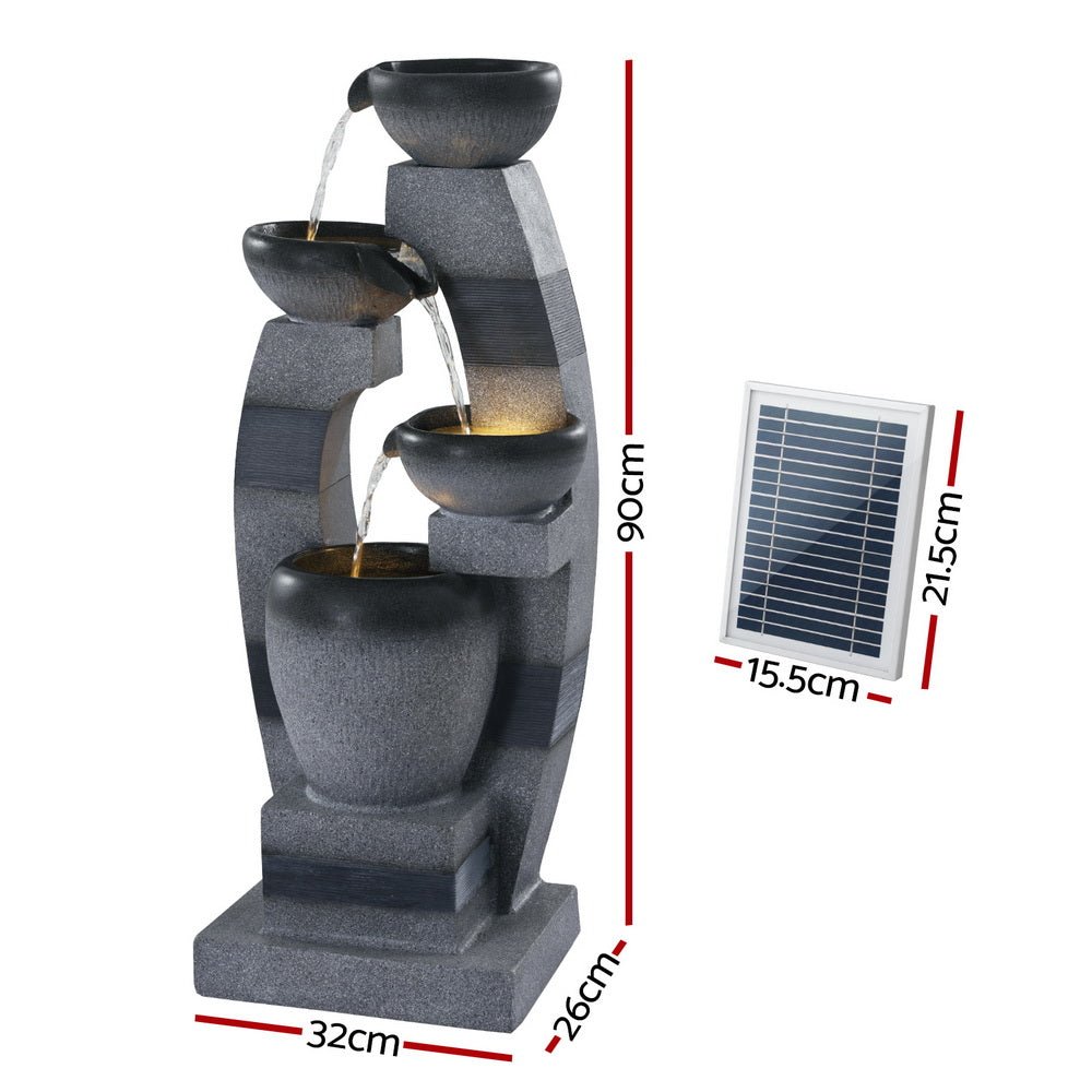 Gardeon Solar Fountain Water Feature Outdoor Fountain Indoor 3 - Tier Bowl Cascading Grey - Outdoorium