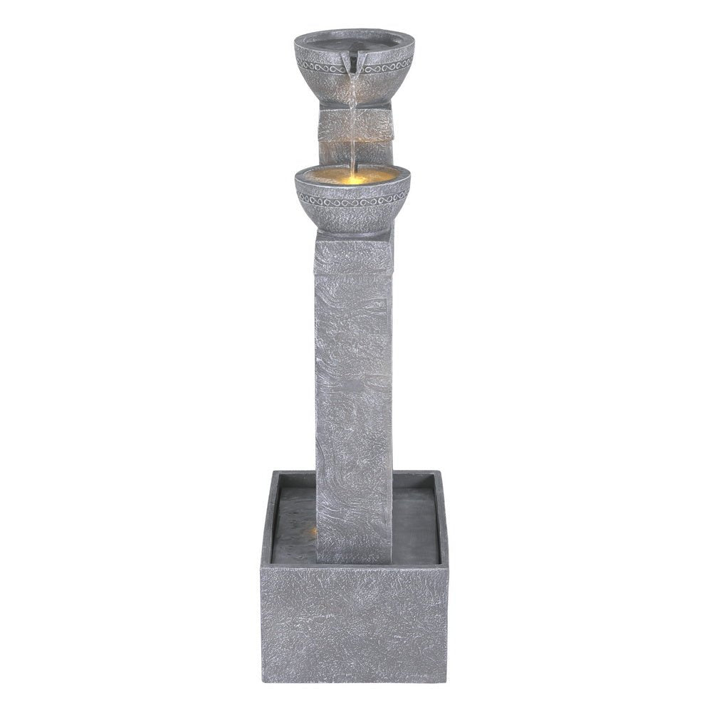 Gardeon Solar Fountain Water Feature Outdoor Fountain Indoor 3 - Tier Cascading Grey - Outdoorium