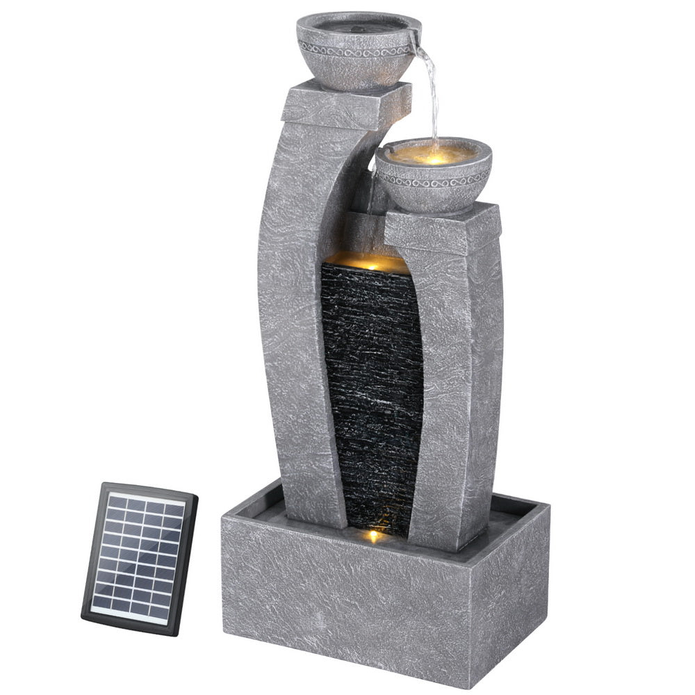 Gardeon Solar Fountain Water Feature Outdoor Fountain Indoor 3 - Tier Cascading Grey - Outdoorium