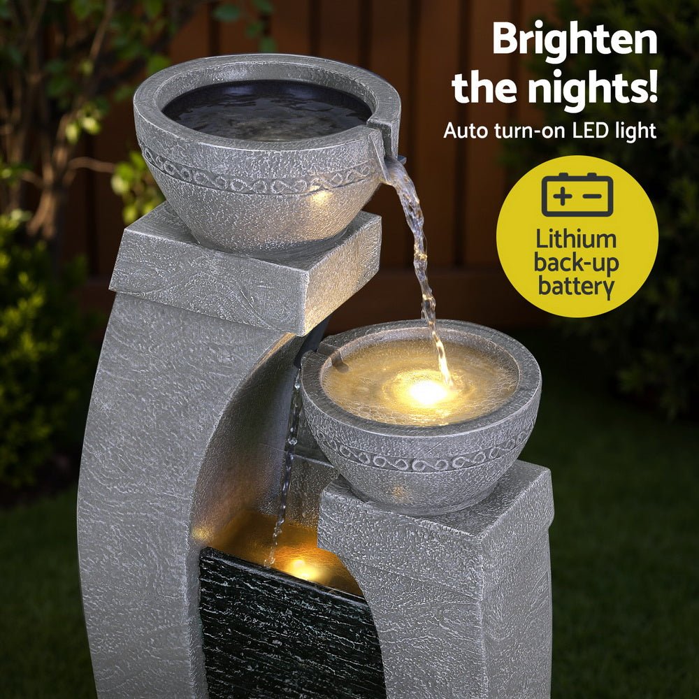 Gardeon Solar Fountain Water Feature Outdoor Fountain Indoor 3 - Tier Cascading Grey - Outdoorium