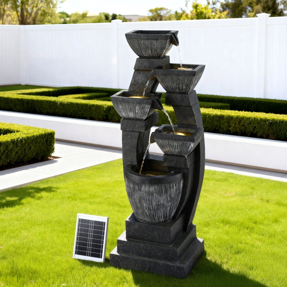 Gardeon Solar Fountain Water Feature Outdoor Fountain Indoor 5 - Tier Bowl Cascading Grey | Home & Garden > Fountains > Fountains & Ponds