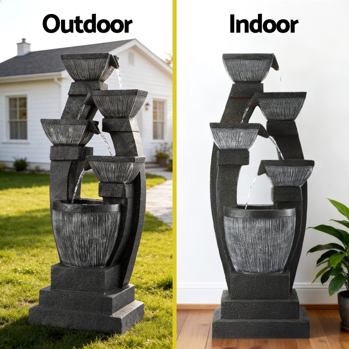 Gardeon Solar Fountain Water Feature Outdoor Fountain Indoor 5 - Tier Bowl Cascading Grey | Home & Garden > Fountains > Fountains & Ponds