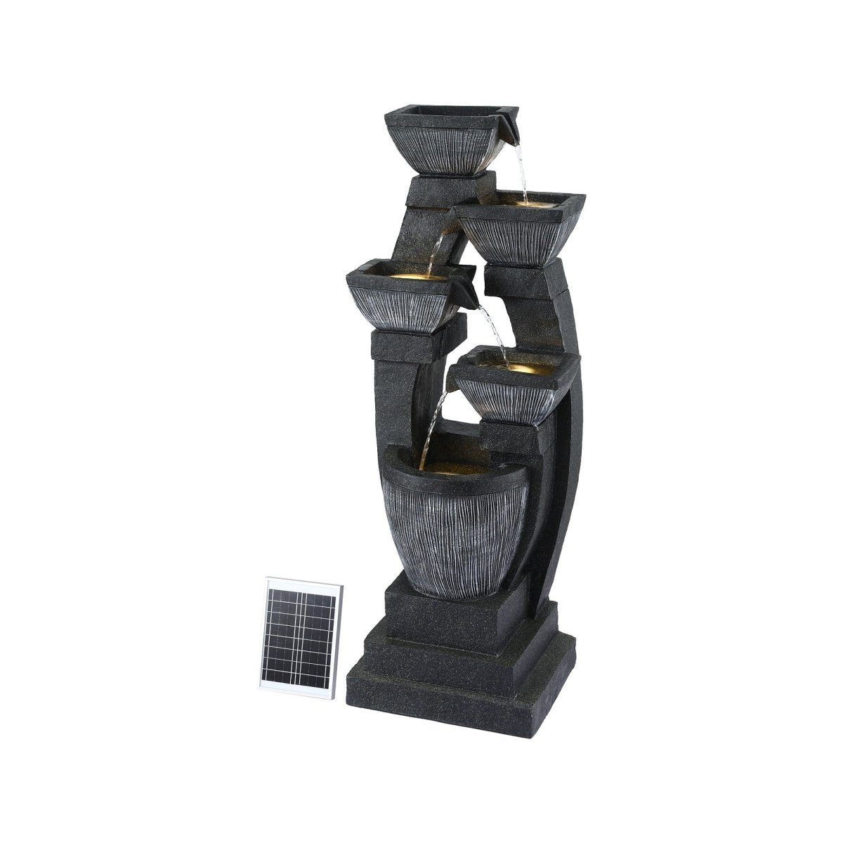 Gardeon Solar Fountain Water Feature Outdoor Fountain Indoor 5 - Tier Bowl Cascading Grey | Home & Garden > Fountains > Fountains & Ponds