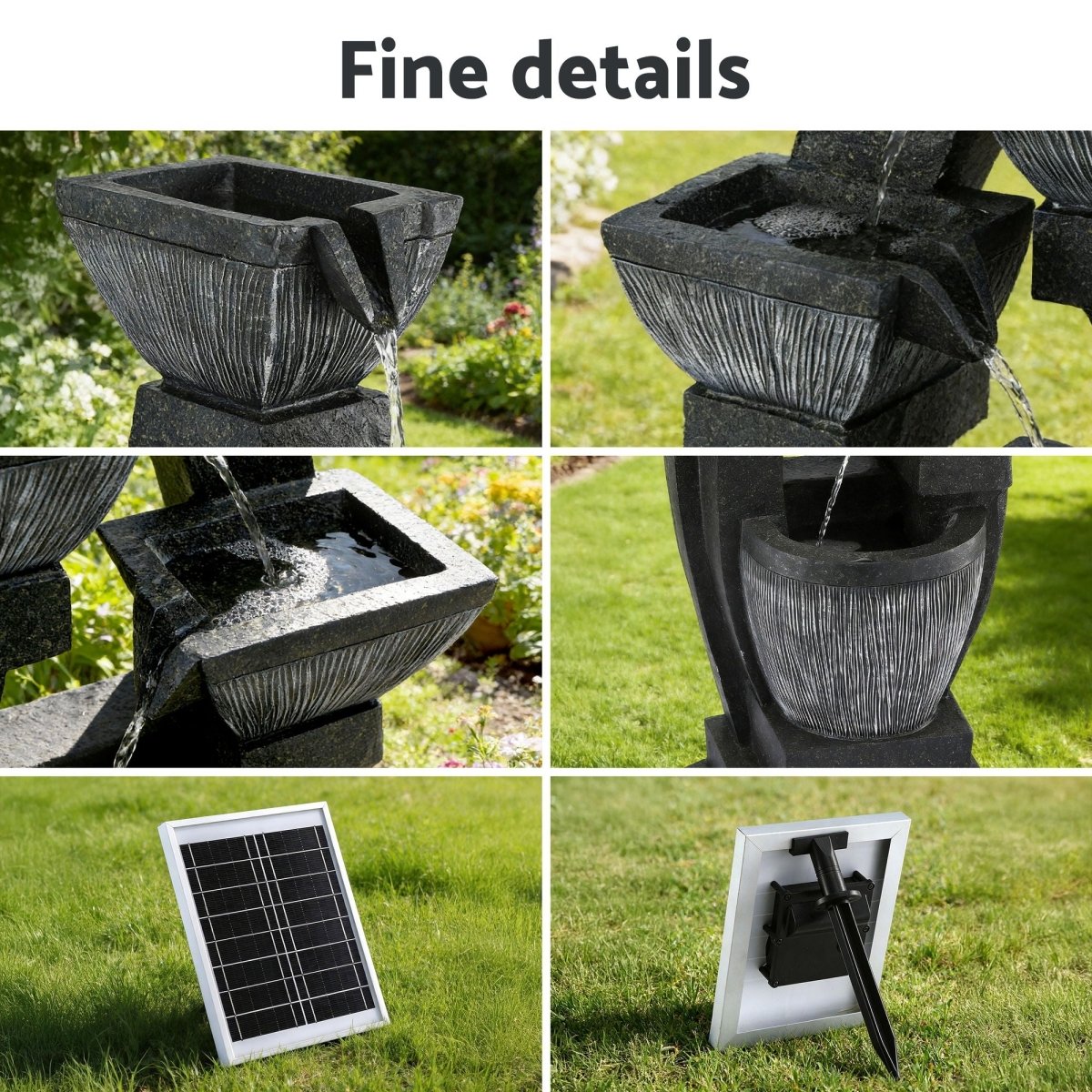 Gardeon Solar Fountain Water Feature Outdoor Fountain Indoor 5 - Tier Bowl Cascading Grey | Home & Garden > Fountains > Fountains & Ponds