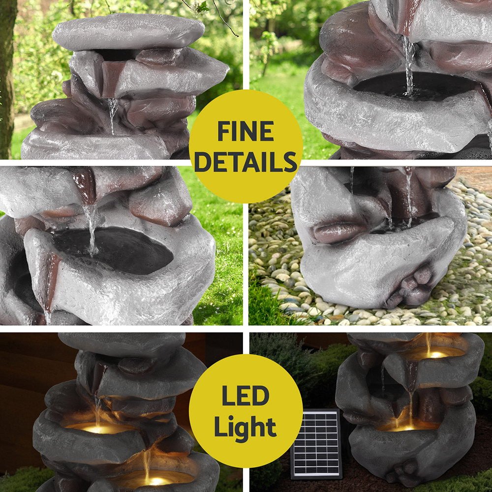 Gardeon Solar Fountain Water Feature Outdoor Indoor 4 - Tier Brown | Home & Garden > Fountains > Fountains & Ponds
