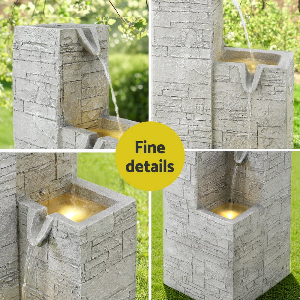 Gardeon Solar Fountain Water Feature Outdoor Indoor 4 - Tier Square Cascading Beige | Outdoorium