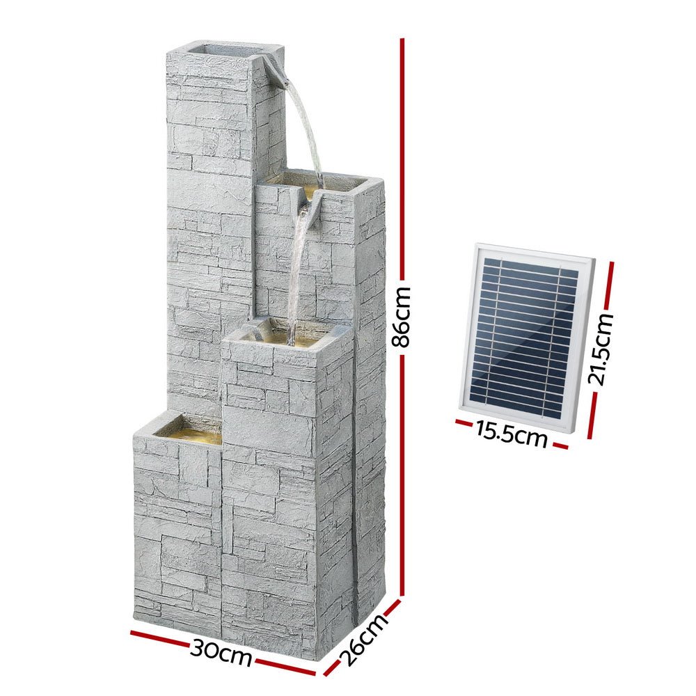 Gardeon Solar Fountain Water Feature Outdoor Indoor 4 - Tier Square Cascading Beige | Outdoorium