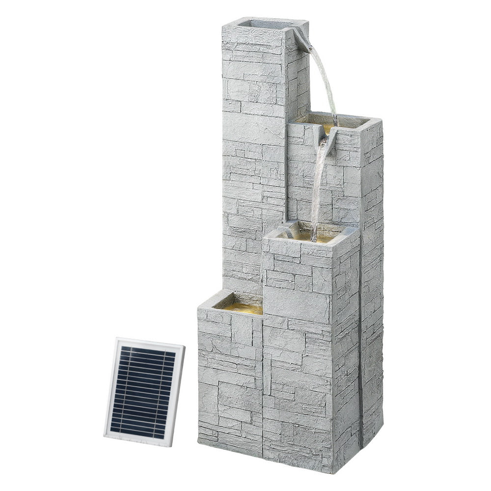 Gardeon Solar Fountain Water Feature Outdoor Indoor 4 - Tier Square Cascading Beige - Outdoorium