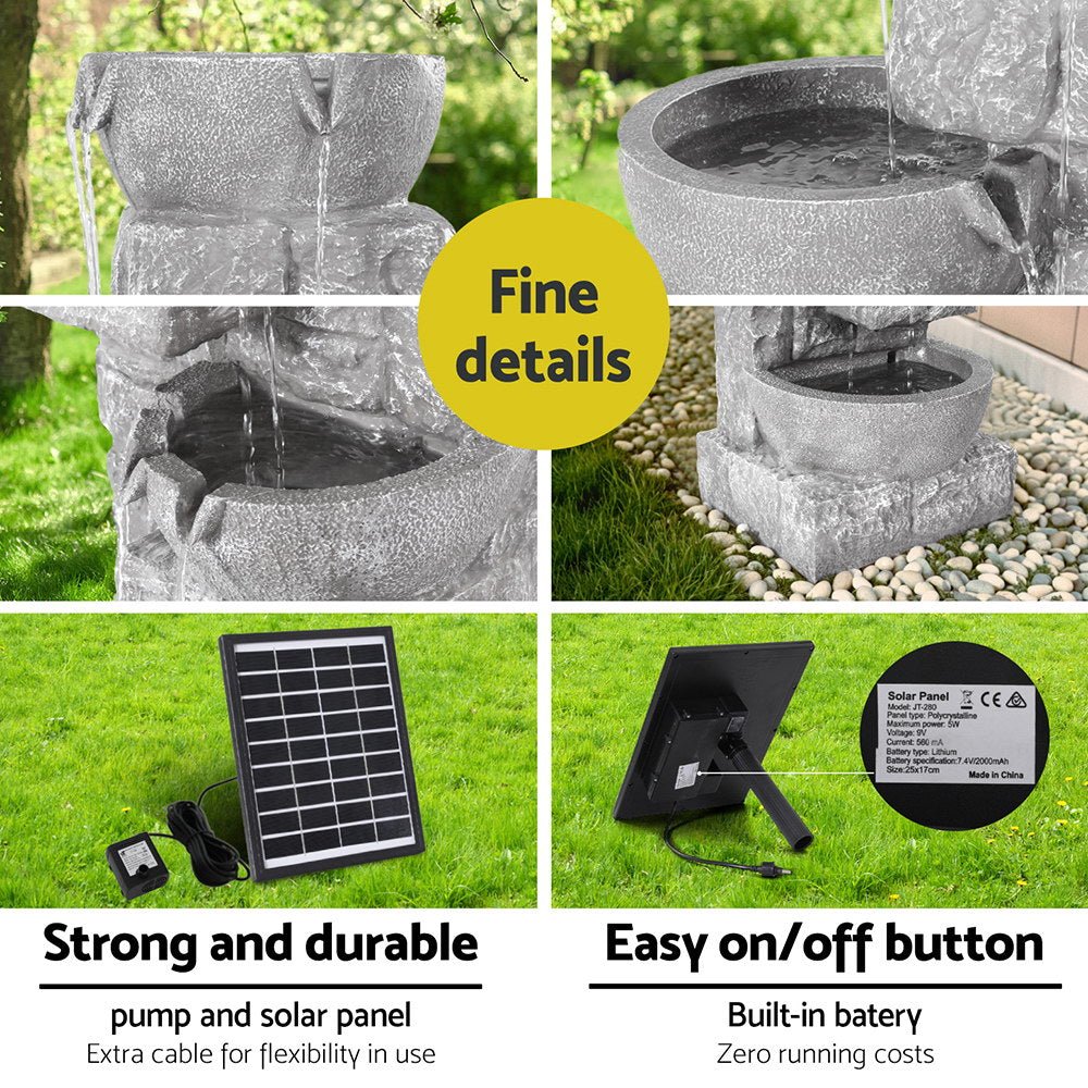 Gardeon Solar Fountain Water Feature Outdoor LED Lights Gray | Outdoorium