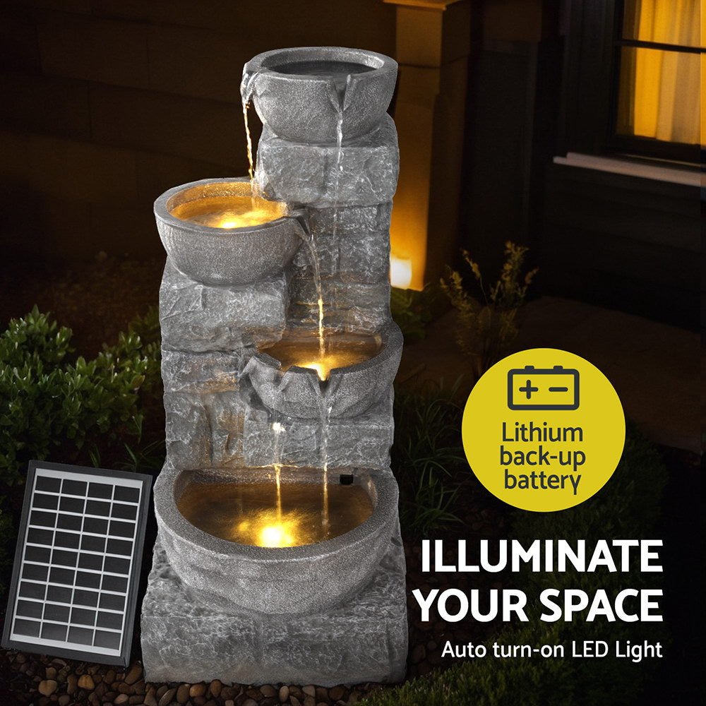 Gardeon Solar Fountain Water Feature Outdoor LED Lights Gray | Outdoorium