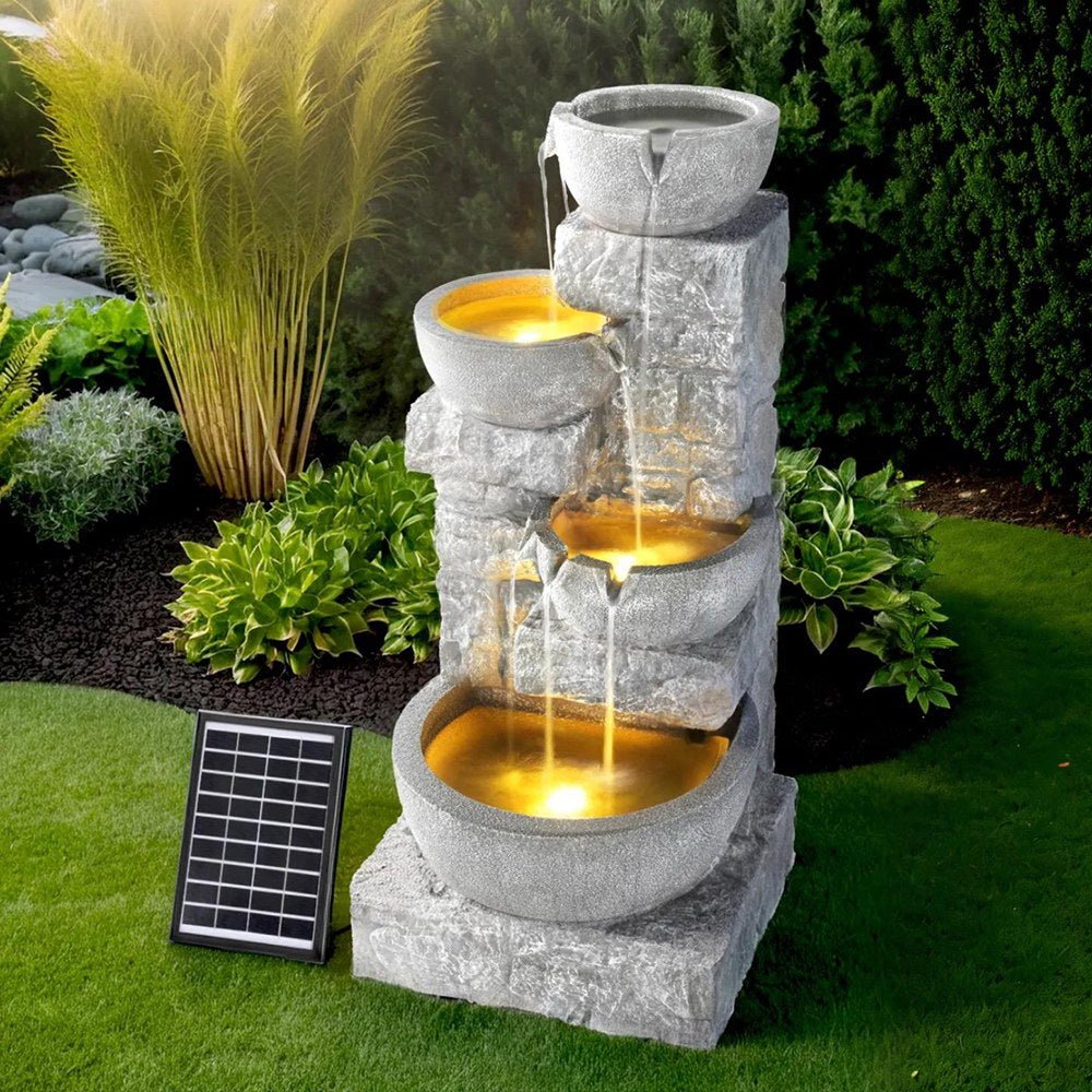 Gardeon Solar Fountain Water Feature Outdoor LED Lights Gray - Outdoorium
