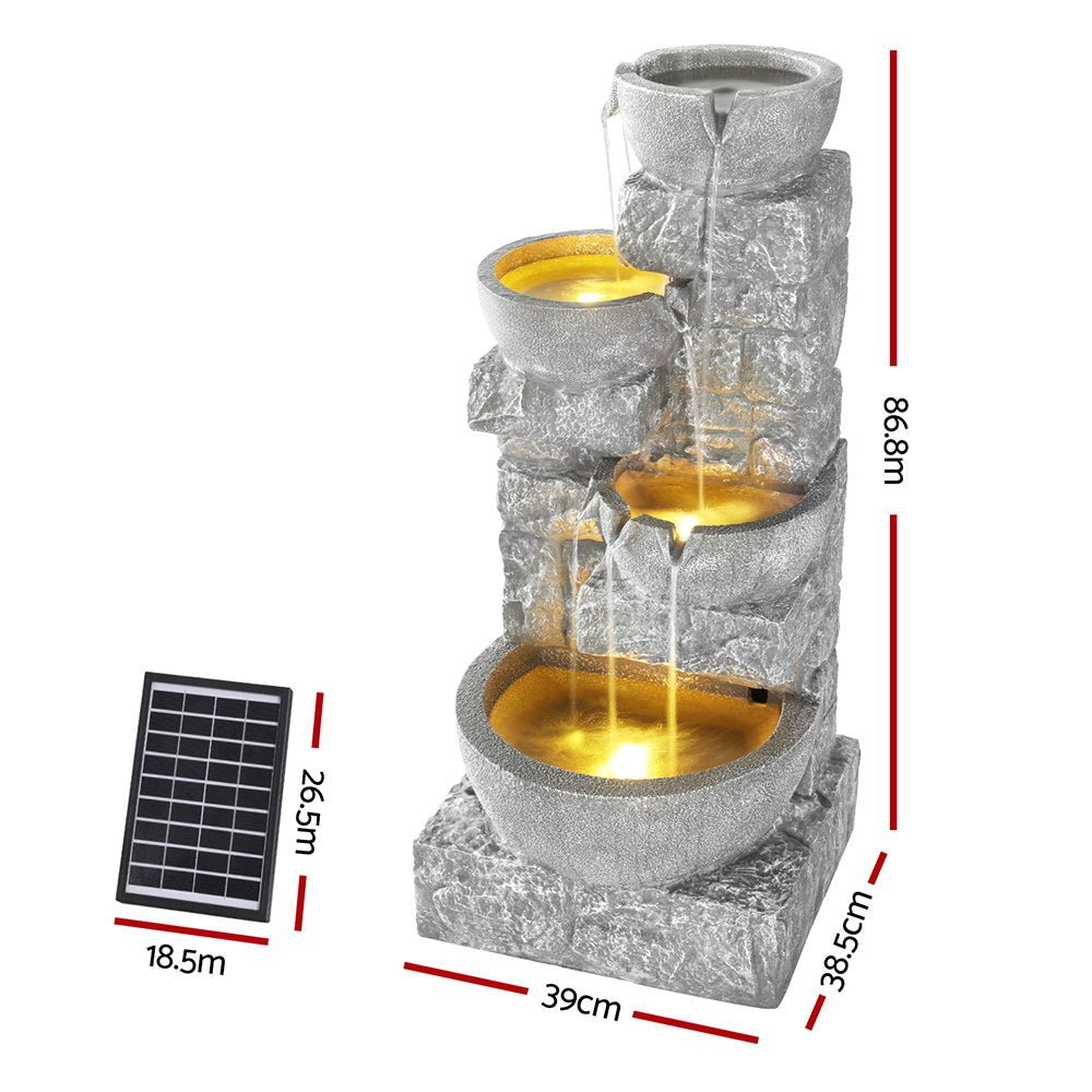 Gardeon Solar Fountain Water Feature Outdoor LED Lights Gray | Outdoorium