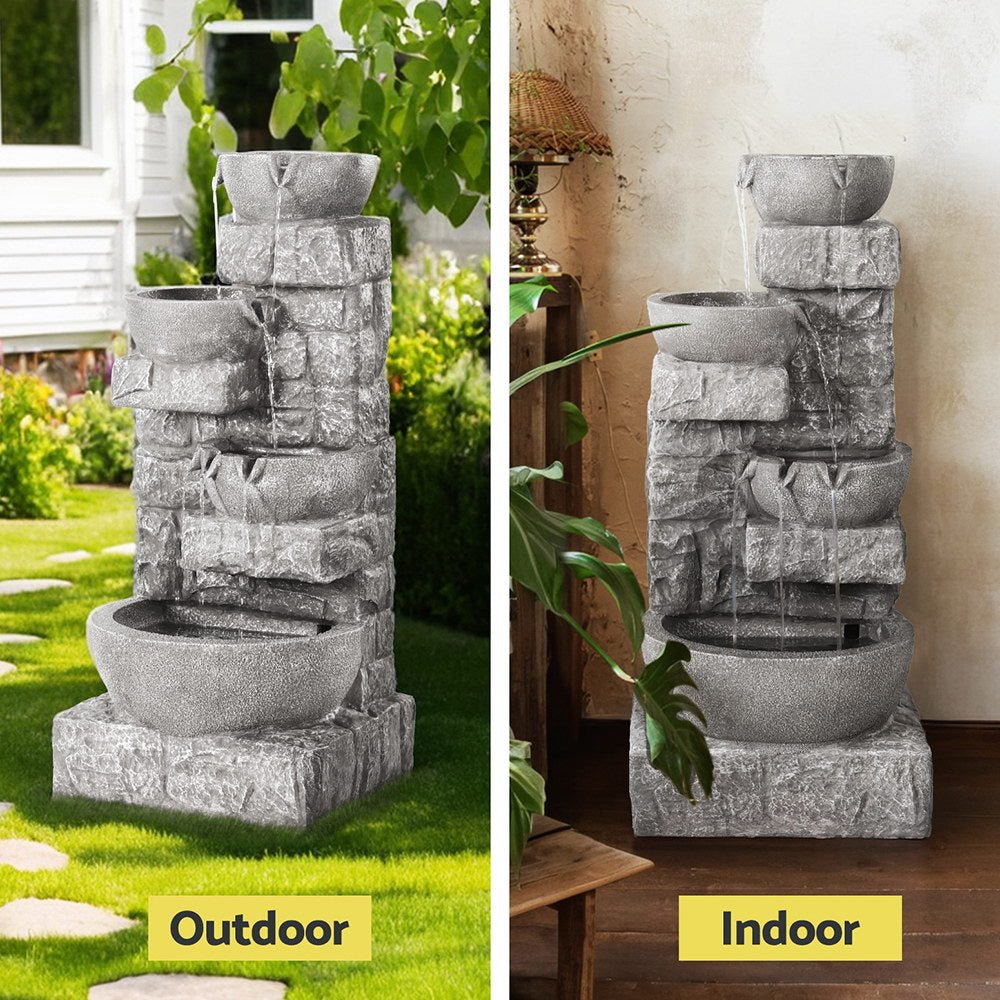 Gardeon Solar Fountain Water Feature Outdoor LED Lights Gray | Outdoorium