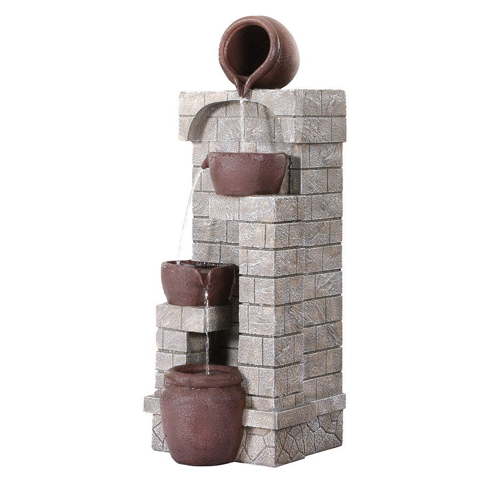 Gardeon Solar Fountain Water Feature Pot Outdoor Indoor 4 - Tier Cascading Brown | Outdoorium