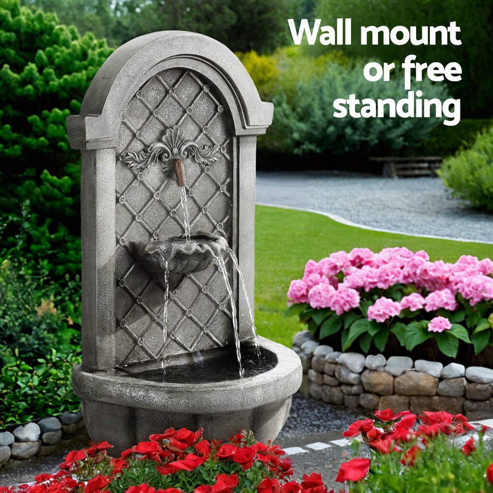 Gardeon Solar Fountain Water Feature Wall Mount Garden Fountains 80CM Grey - Outdoorium