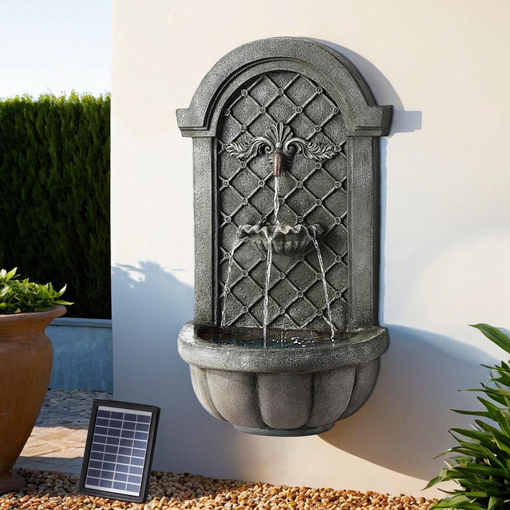 Gardeon Solar Fountain Water Feature Wall Mount Garden Fountains 80CM Grey - Outdoorium