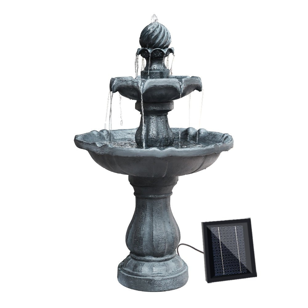 Gardeon Solar Water Feature 3 - Tier Fountain with Pump Kit Bird Bath 93CM Black - Outdoorium