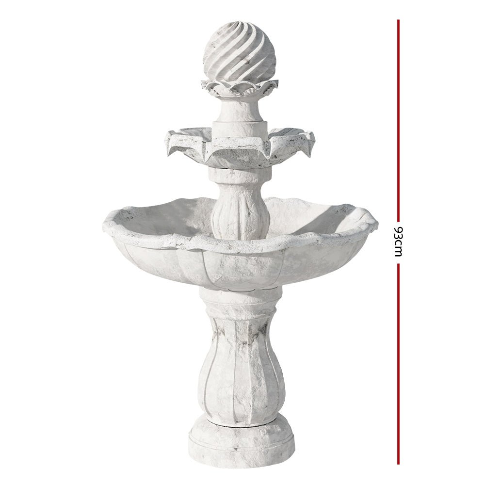 Gardeon Solar Water Feature 3 - Tier Fountain with Pump Kit Bird Bath 93CM Ivory - Outdoorium