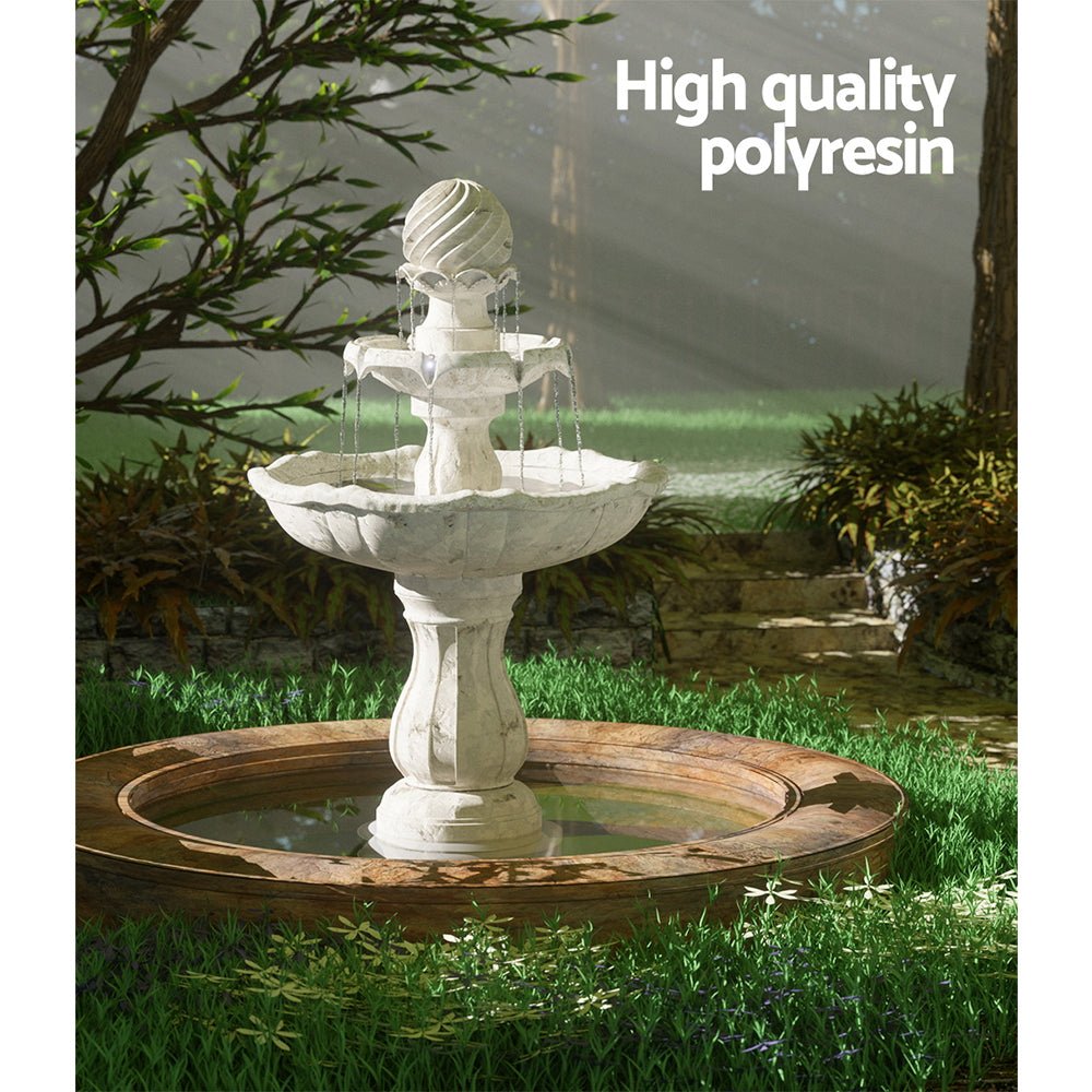 Gardeon Solar Water Feature 3 - Tier Fountain with Pump Kit Bird Bath 93CM Ivory - Outdoorium