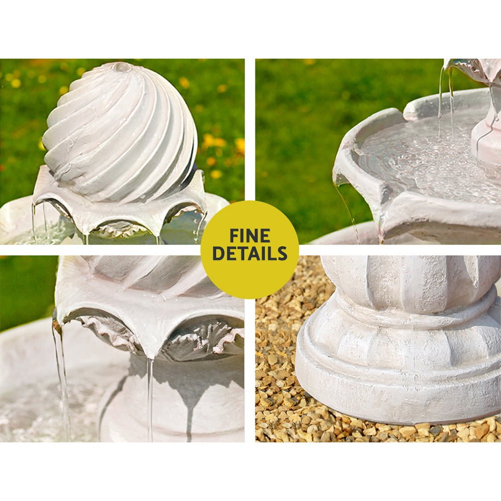 Gardeon Solar Water Feature 3 - Tier Fountain with Pump Kit Bird Bath 93CM Ivory - Outdoorium