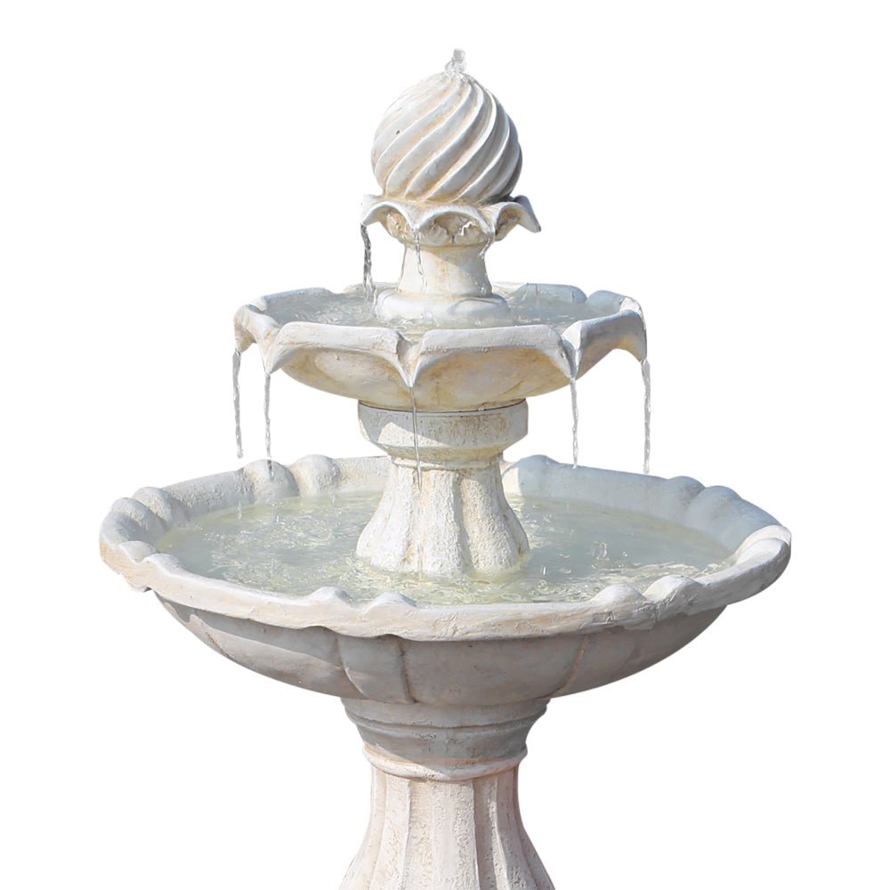 Gardeon Solar Water Feature 3 - Tier Fountain with Pump Kit Bird Bath 93CM Ivory - Outdoorium