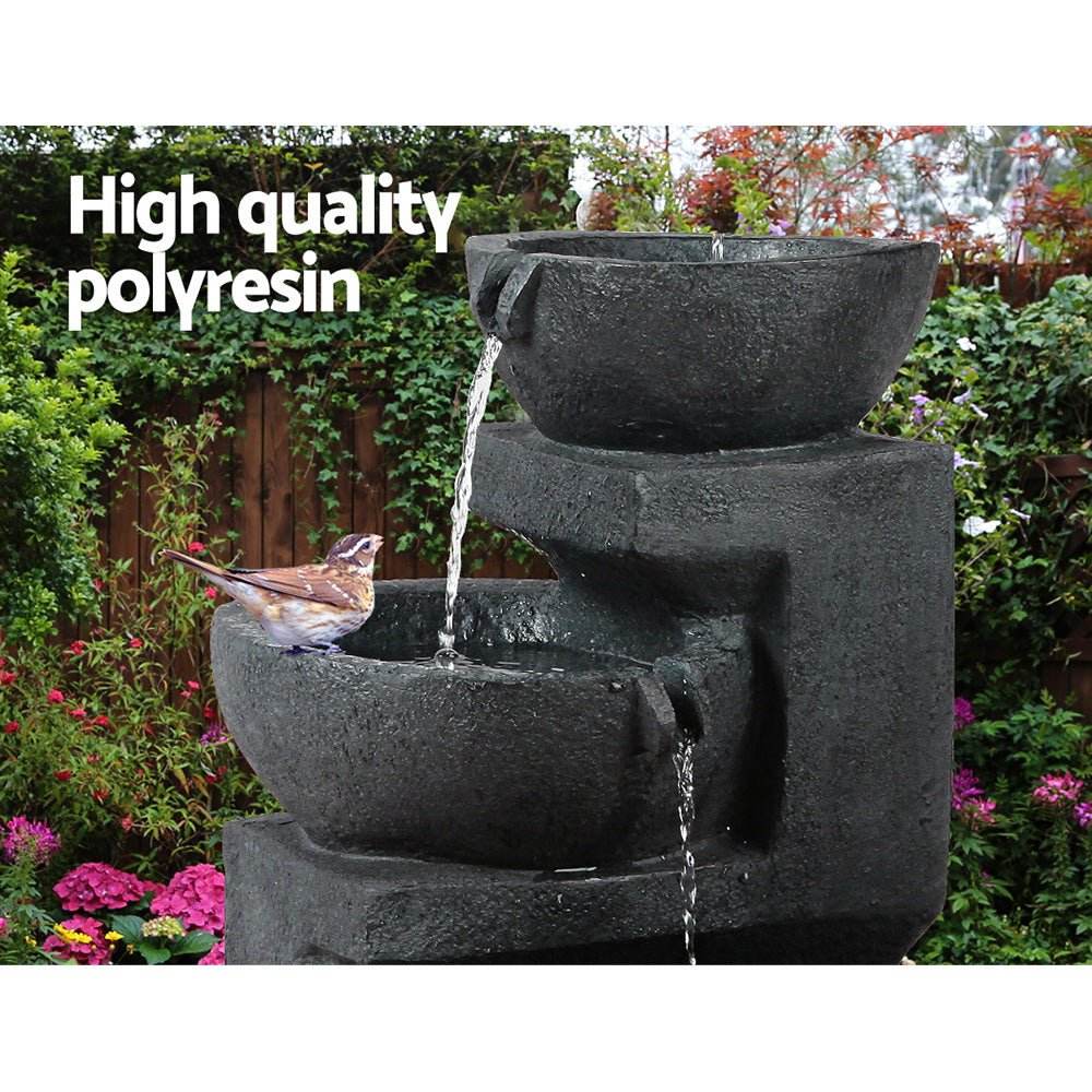 3-Tier Gardeon Solar Water Feature Cascading Fountain Bowl LED Lights 60CM Blue - Outdoorium