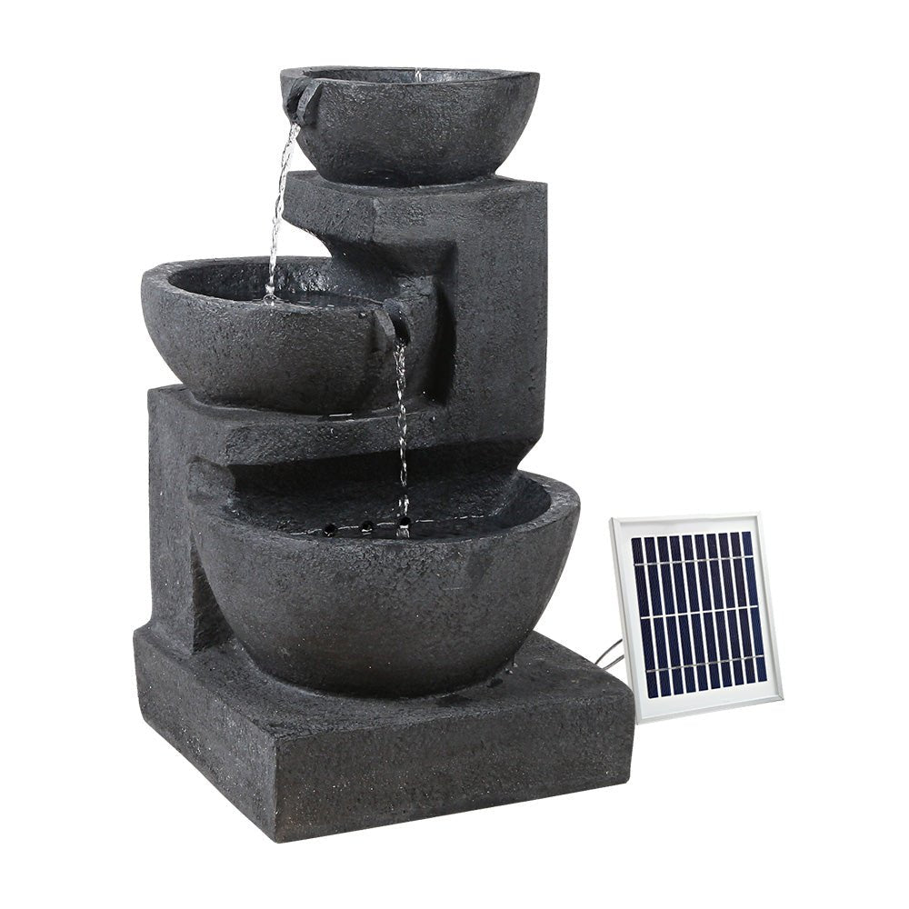 Gardeon Solar Water Feature Cascading Fountain 3 - Tier Bowl LED Lights 60CM Blue - Outdoorium