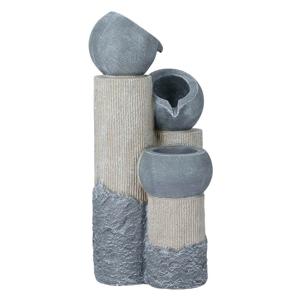 3-Tier Gardeon Solar Water Feature Cascading Fountain Pot LED Lights 76CM Grey - Outdoorium