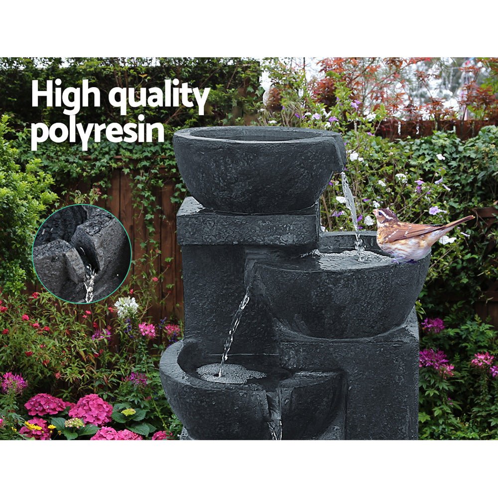 Gardeon Solar Water Feature Cascading Fountain 4 - Tier Bowl LED Lights 72CM Blue - Outdoorium