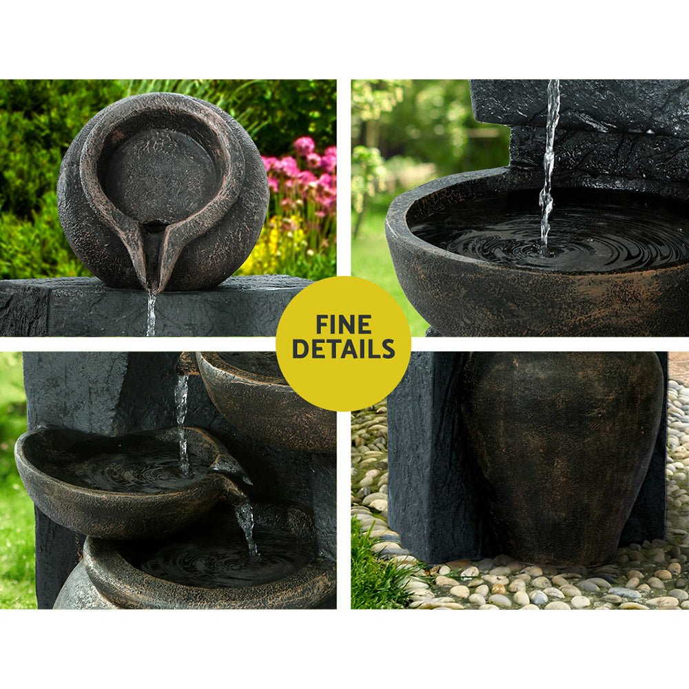 Gardeon Solar Water Feature Cascading Fountain 5 Tiered Bowl Bird Bath 99CM | Outdoorium