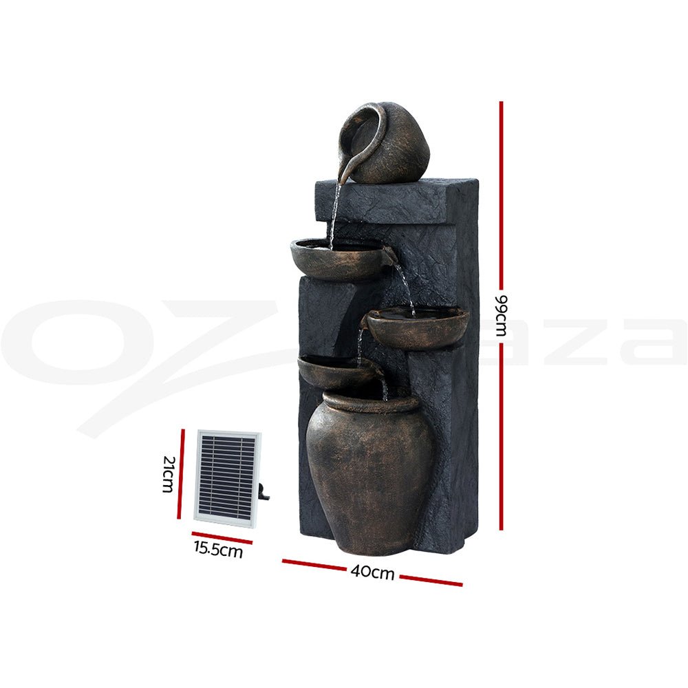 Gardeon Solar Water Feature Cascading Fountain 5 Tiered Bowl Bird Bath 99CM | Outdoorium