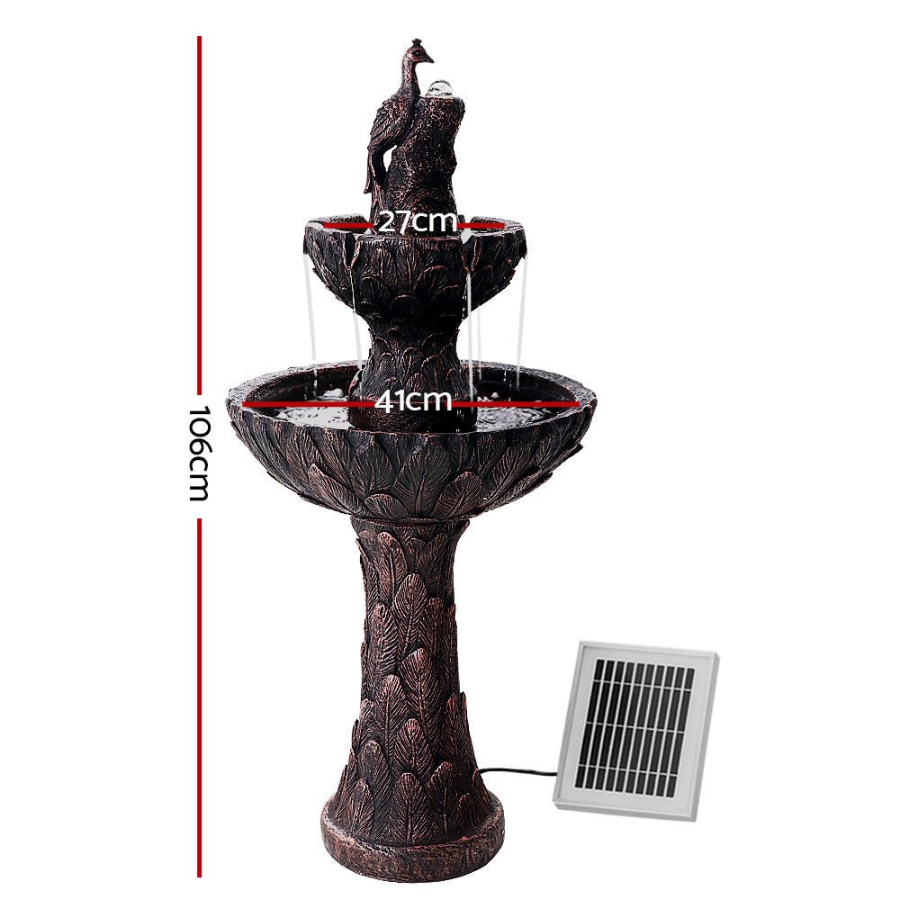 Gardeon Solar Water Feature Tier Fountain with Pump Kit Bird Bath 106CM Peacock - Outdoorium