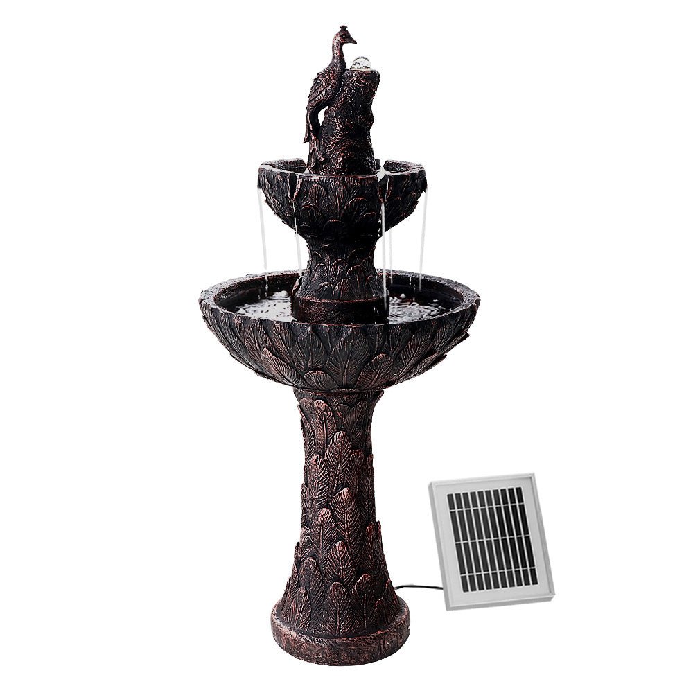 Gardeon Solar Water Feature Tier Fountain with Pump Kit Bird Bath 106CM Peacock - Outdoorium