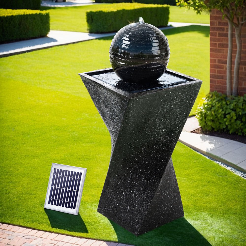 Gardeon Solar Water Feature Twisted Fountain LED Light Bird Bath 85CM Black - Outdoorium