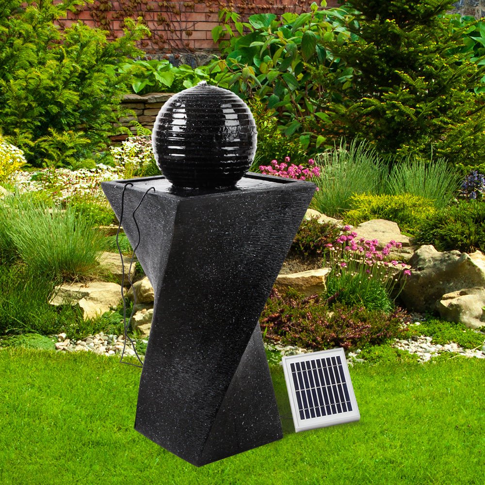 Gardeon Solar Water Feature Twisted Fountain LED Light Bird Bath 85CM Black - Outdoorium