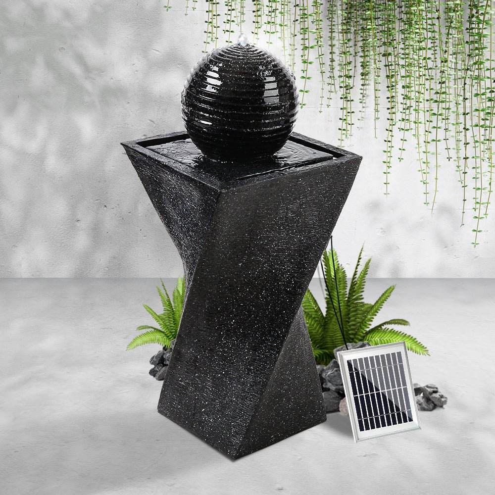 Gardeon Solar Water Feature Twisted Fountain LED Light Bird Bath 85CM Black - Outdoorium