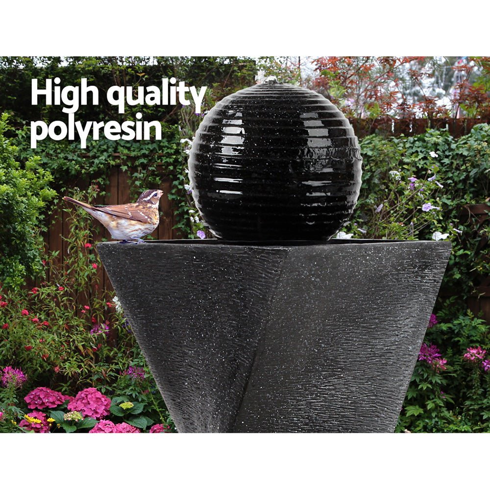 Gardeon Solar Water Feature Twisted Fountain LED Light Bird Bath 85CM Black - Outdoorium