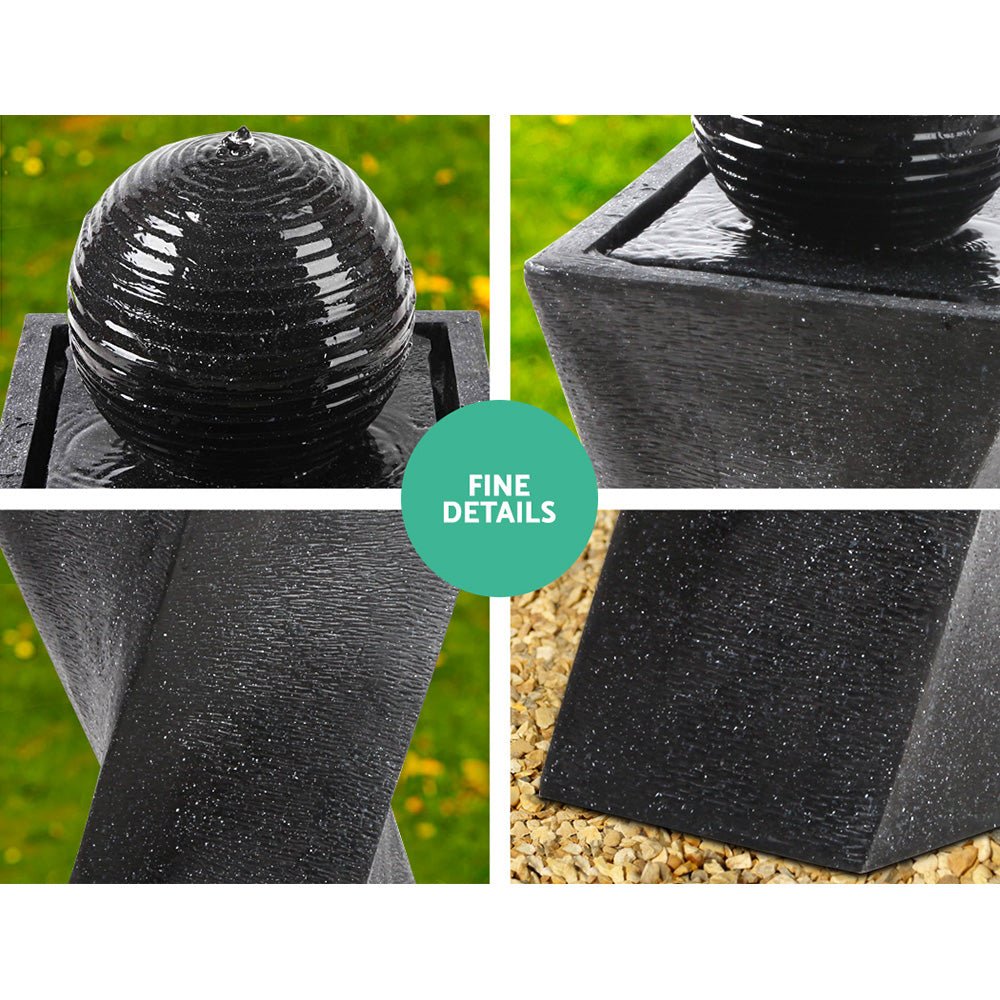 Gardeon Solar Water Feature Twisted Fountain LED Light Bird Bath 85CM Black - Outdoorium