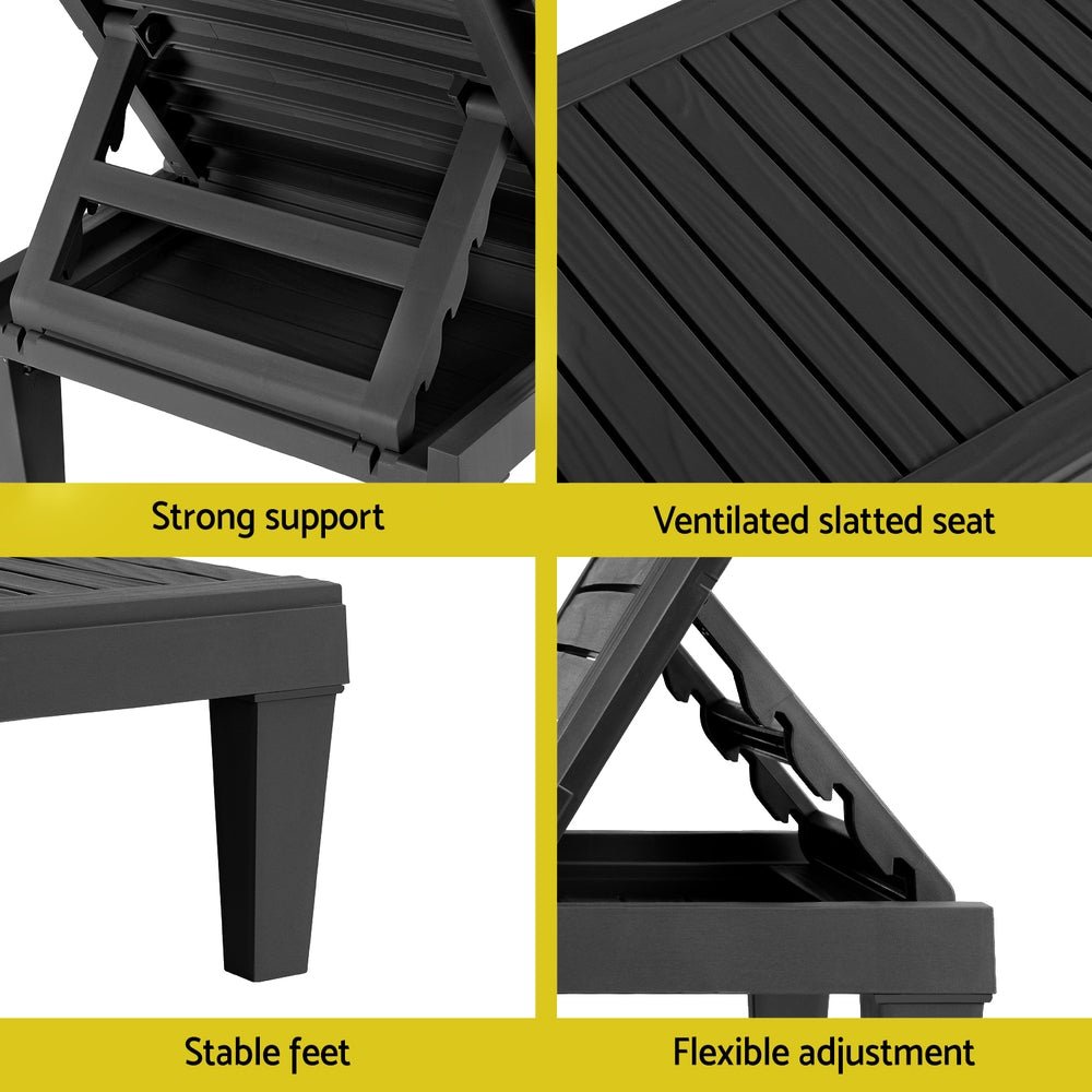 Gardeon Sun Lounge Adjustable Recliner Patio Outdoor Furniture Lightweight Black | Outdoorium