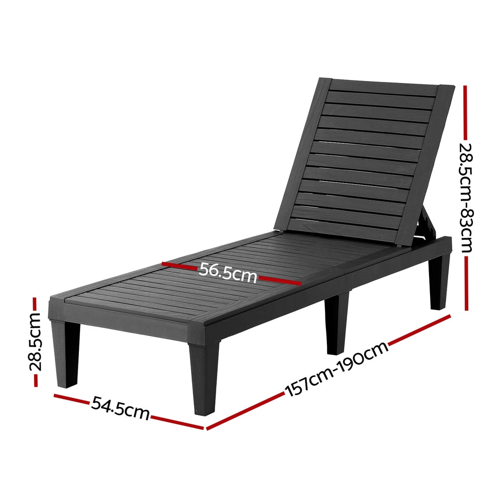 Gardeon Sun Lounge Adjustable Recliner Patio Outdoor Furniture Lightweight Black | Outdoorium