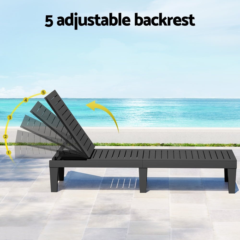 Gardeon Sun Lounge Adjustable Recliner Patio Outdoor Furniture Lightweight Black | Outdoorium