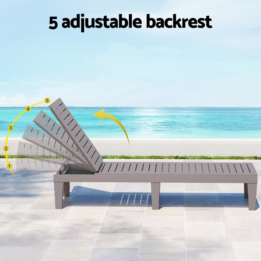Gardeon Sun Lounge Adjustable Recliner Patio Outdoor Furniture Lightweight Grey - Outdoorium