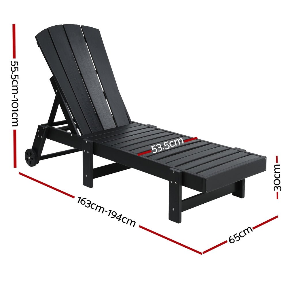 Gardeon Sun Lounge Beach Chair HDPE Adirondack Lounger Patio Outdoor Furniture with Wheels Black | Outdoorium