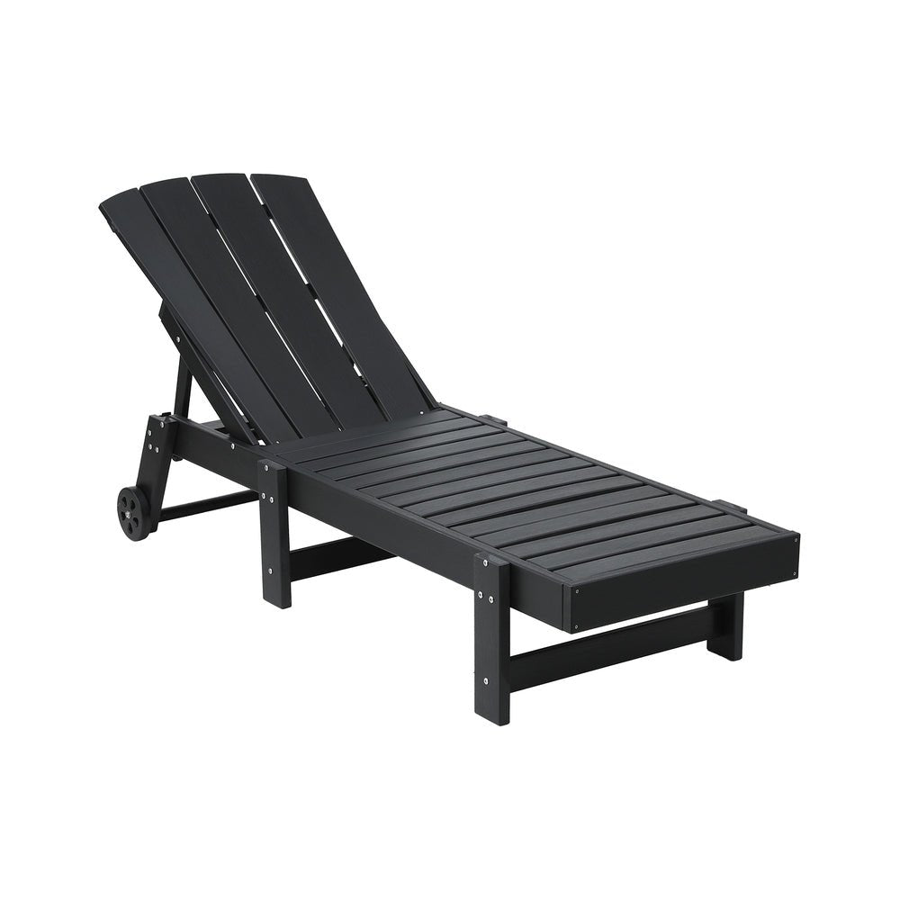 Gardeon Sun Lounge Beach Chair HDPE Adirondack Lounger Patio Outdoor Furniture with Wheels Black | Outdoorium
