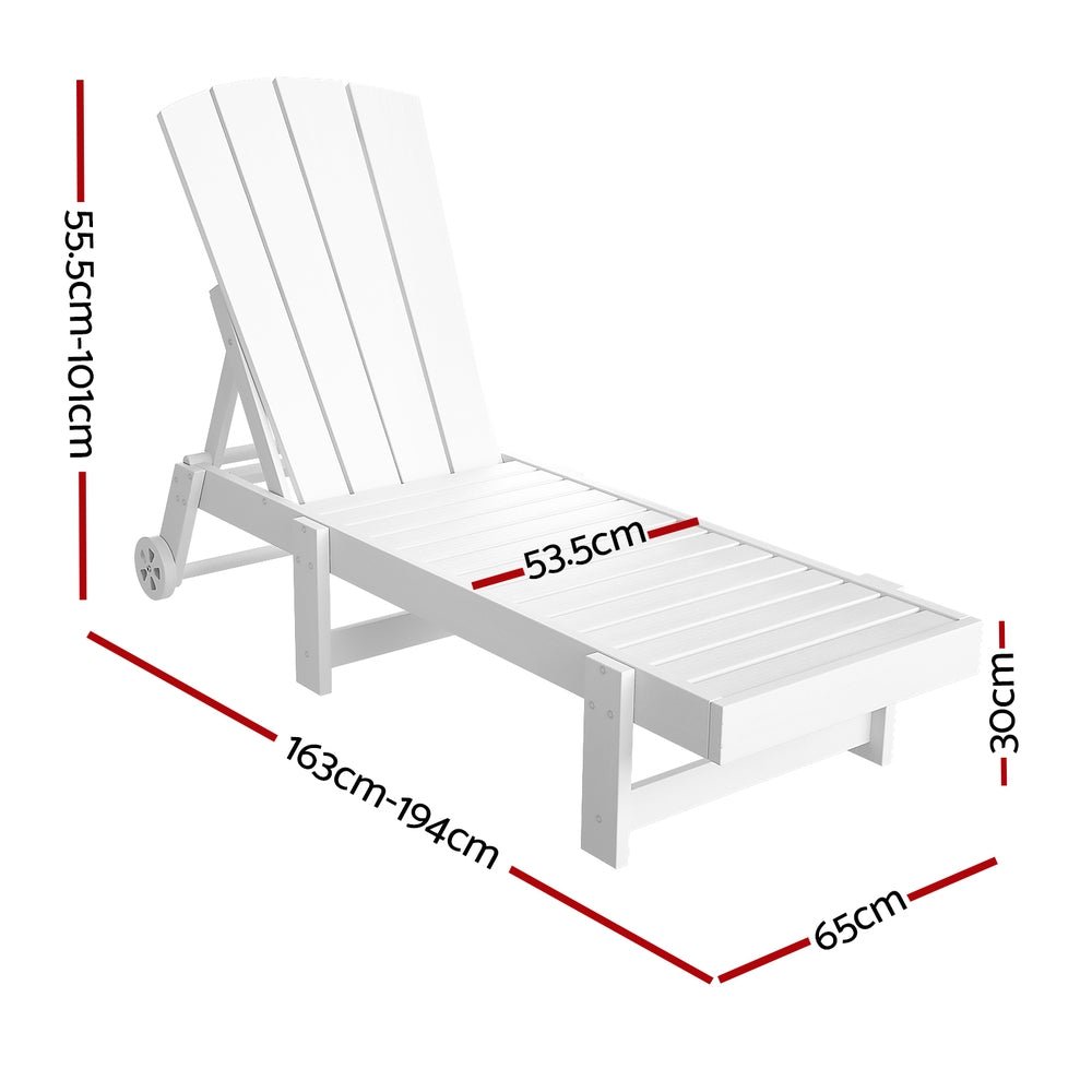 Gardeon Sun Lounge Beach Chair HDPE Adirondack Lounger Patio Outdoor Furniture with Wheels White | Outdoorium